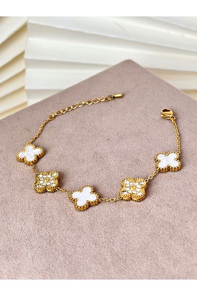 NurTuna Brand Model Clover Steel Bracelet