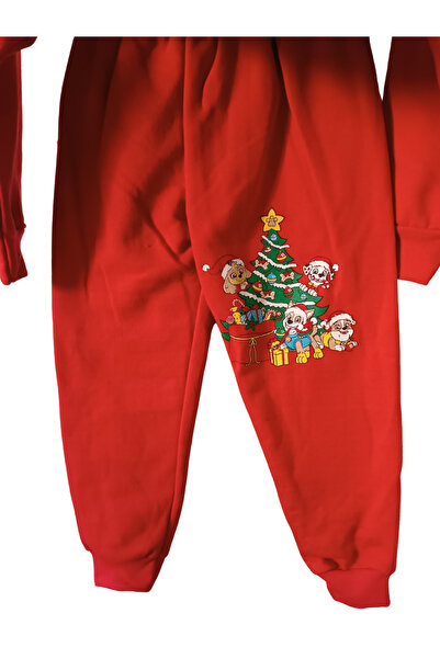 MODA Yeni Yıl Temalı Paw Patrol Baskılı Kırmızı Alt Üst Takım Unisex