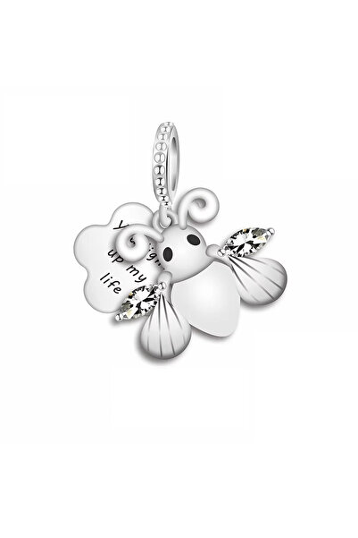 Fubena Taşlı Ateşböceği Sallantılı Gümüş Charm