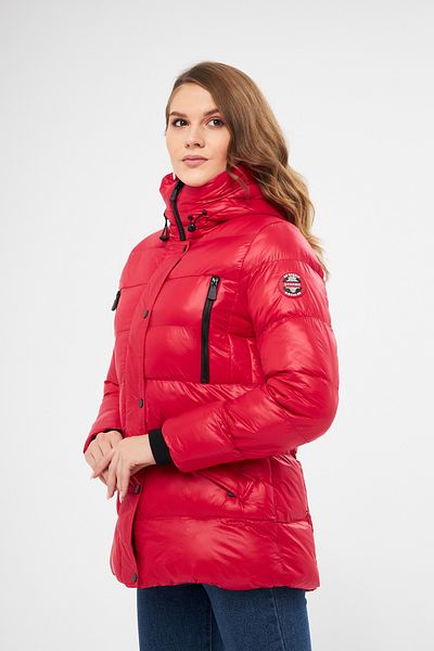 DYNAMO Women's Red Hooded Zipper and Snap Closure Coat
