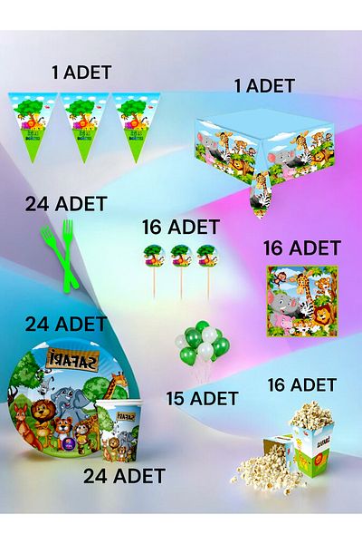 VibeHome Safari Themed XL Pack for 24 People - Birthday Party and Fun Events