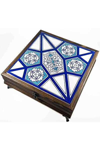 Çini Evi Blue and Turquoise Wooden Jewelry Box