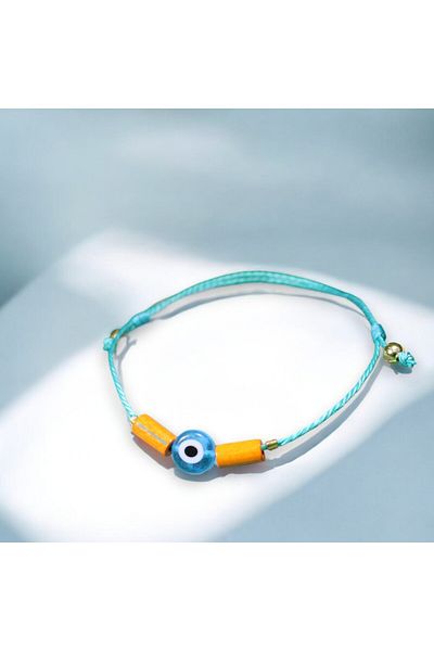 etniko Orange Wooden Beaded String Bracelet