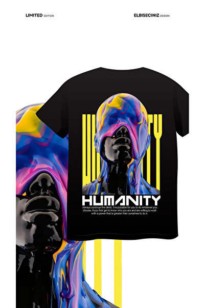 VİZYON İKRA Унисекс тениска с щампа на гърба "HUMANITY"