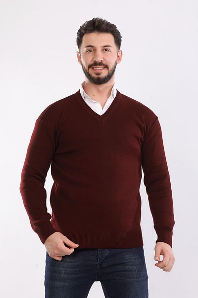 HEDEFNUR TEKSTİL Мъжки плетен пуловер с V-образно деколте за татко, обикновен акрилен пуловер за татко от средновековието