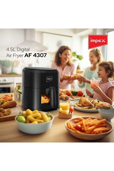 İMPEX Impex 4.5L Digital Air Fryer, 1200W, Adjustable Temp Control, Oil-Free Cooking, Black -  AF 4307