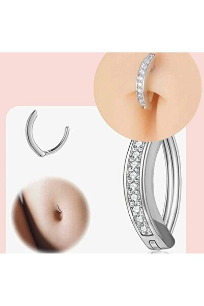 Bylin %100 316 L Cerrahi Çelik Zirkon Taşlı Curved Clicker Belly Piercing /Gö...