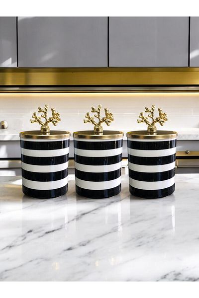 ferayhome Gold Coral Black Black-Silver 3-Piece Spice Bowl Set