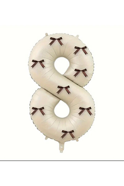 Çemrek Süs Parti Beige Numeral Foil Balloon with Brown Bow 34 Inches
