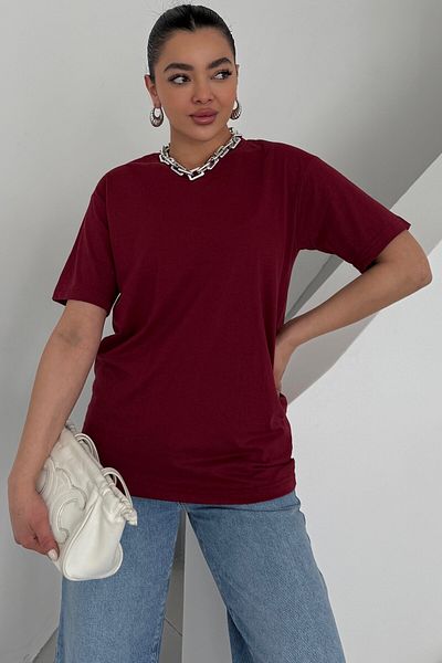 MODAGEN Μπλουζάκι Unisex Claret Red Crew Neck μονόχρωμο