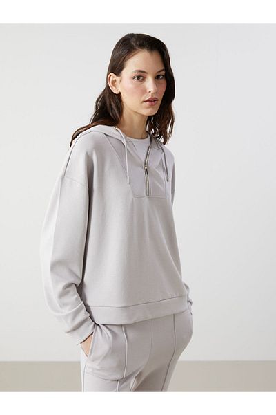 LC Waikiki Γυναικεία κουκούλα LCW Vision Grey Loose Fit