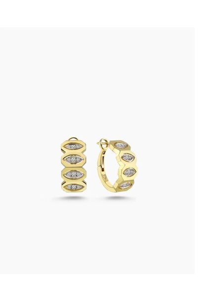 Jerie Gold Ellipse Plate Zircon Stone Design Hoop Earrings