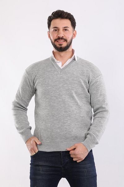 HEDEFNUR TEKSTİL Мъжки плетен пуловер с V-образно деколте за татко, обикновен акрилен пуловер за татко от средновековието
