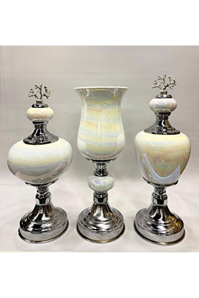 GİTTİGİTTİ 3'lü Dekoratif Prestij Dekoratif Vazo Set Krem Rengi