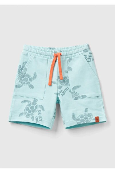 United Colors of Benetton Erkek Çocuk Açık Mavi Büzgü İpli Logo Etiketli Dese...