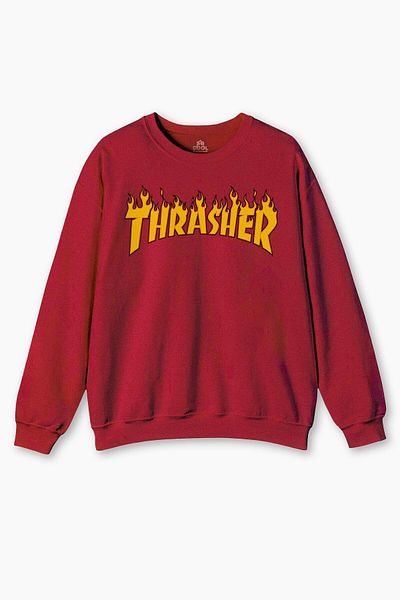 so cool Red Skateboard Hip Hop Printed Crew Neck Sweatshirt - Flame Blaze Trasher