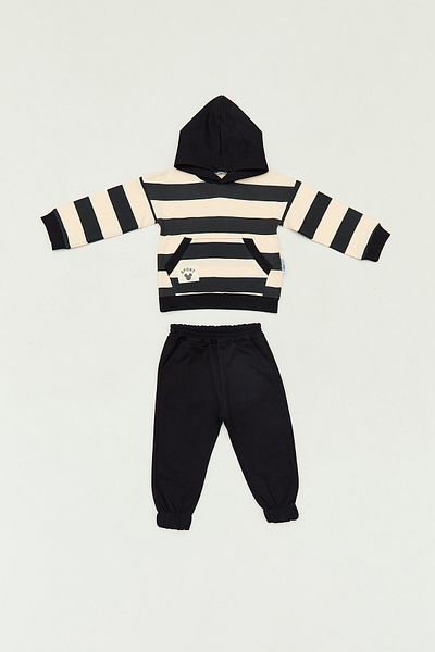 Fulla Moda 100% Cotton Striped Hooded Kangaroo Pocket Set of 2 Boys