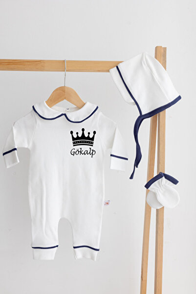 Bebe wini İsme Özel Baskılı Bonet Şapkalı 3'lü Pamuklu Tulum Seti