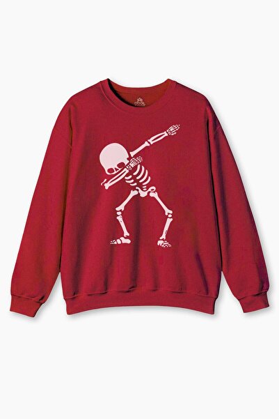 so cool Червоний унісекс світшот з принтом «Скелетний танець» - Сухий череп