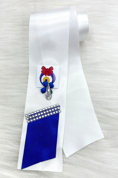 ZEYMERADE Beyaz Nazar Boncuk Figürlü Sünnet Takı Kurdele; Sünnet Düğünü, Kına...