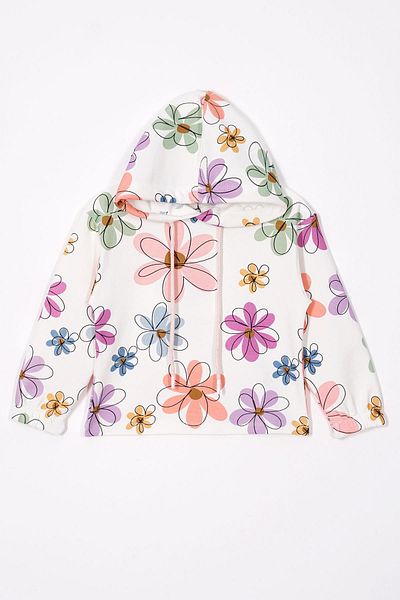zepkids Flower Printed Hooded Spanish Leg Light Powder Color Girls' Pants Set