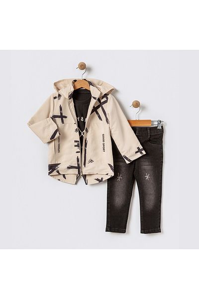 tipycix kids wear Cotton Woven Jacket Jeans Pants Combed Cotton T-Shirt 3 Piece Set