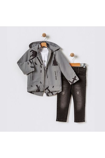 tipycix kids wear Cotton Woven Jacket Jeans Pants Combed Cotton T-Shirt 3 Piece Set