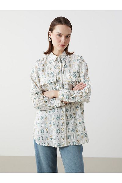 LC Waikiki Lcw Modest Green Floral Women's Shirt Tunic