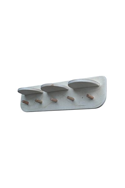 decoraid Ahşap Modern oval 3 Raflı Duvar Elbise Askılık Huş Ağacı