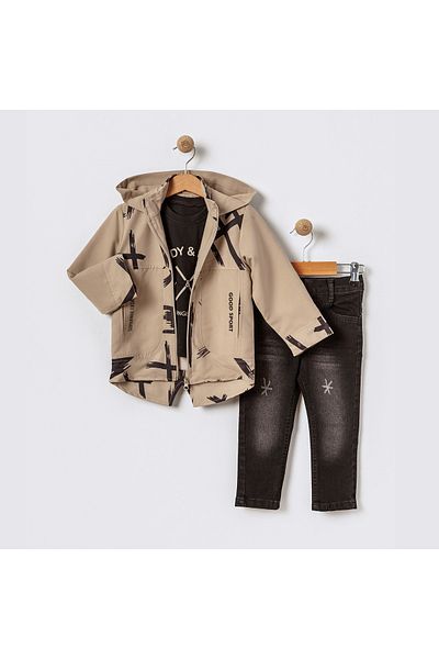 tipycix kids wear Cotton Woven Jacket Jeans Pants Combed Cotton T-Shirt 3 Piece Set