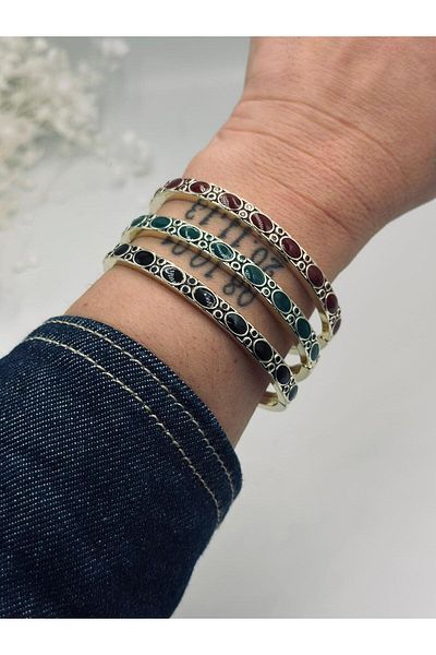 MyladyAccessoriess سوار أصفاد من الفولاذ باللون الأحمر - مزين بالمينا