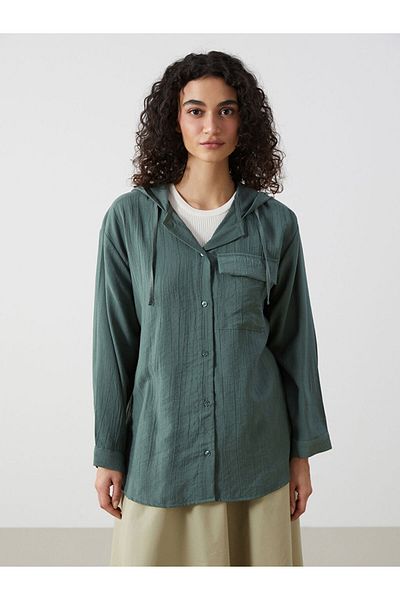LC Waikiki New Season Hooded Textured Oversize Krinkle Women's Tunic - S5I010Z8