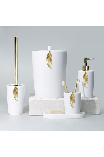 Selim Leaf Bathroom Set White Gold