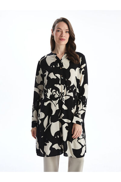 LC Waikiki Black Cheeky Collar Patterned Women's Tunic