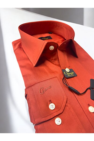 Chamis SlimFit Nar Çiçeği Saten Klasik Yaka Gömlek