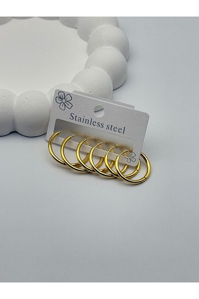 ilvesa shop Stainless Steel Thin Large 6-Piece Hoop Earrings