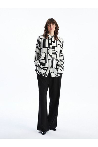 LC Waikiki Lcwaikiki Classic Black Preacher Collar Patterned Women's Shirt Tunic