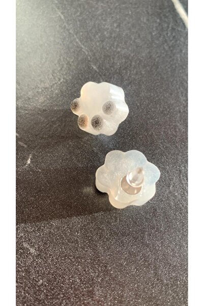 MISS GOLDEN Sedefli Beyaz Siyah Renkli Kedi Köpek Pati Şekil ve Desenli Küpe Gümüş Aksesuarlı El Yapımı Epoksi