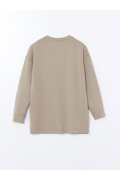 LC Waikiki Lcwaikiki Classic Khaki Crew Neck Embroidered Women's Tunic