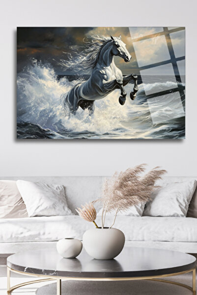 HMDS CONCEPT Mare, valuri și cal alb, pictură pe sticlă 180