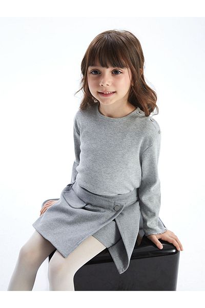 LC Waikiki Lcw Girls' Shorts with Elastic Waist, Skirt and Pantyhose, 2-Piece