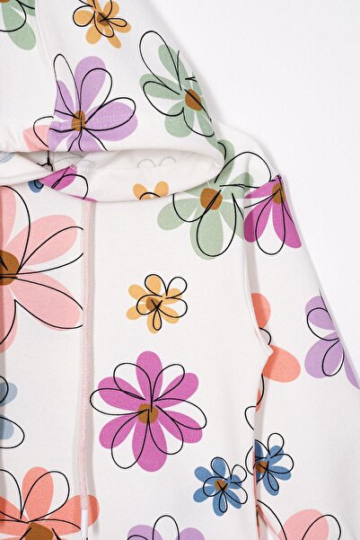 zepkids Flower Printed Hooded Spanish Leg Light Powder Color Girls' Pants Set