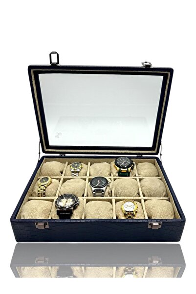 Dijital Çarşı Diji 15'li Saat Kutusu Saat Çantası Timsah Lacivert