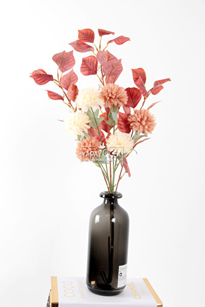 Yapay Çiçek Deposu Yapay Çiçek Kartopu Pastel Dal Aranjmanı Kahve Tonlar 70 cm