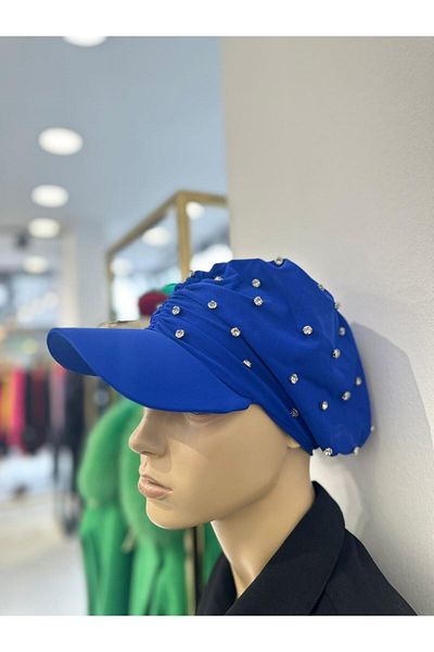 ns tasa Fiona Visor Navy Blue Stone Detailed Design Hijab Bonnet