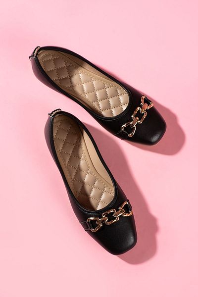 FUGA MODA Kedja Black Leather Ballerinas with Chain Accessories