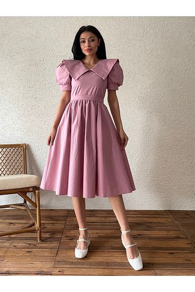KÜÇÜĞÜM BUTİK Φόρεμα από ποπλίνα με μεγάλο γιακά Dusty Rose