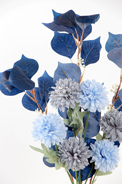 Yapay Çiçek Deposu Yapay Çiçek Kartopu Pastel Dal Aranjmanı Mavi Tonlar 70 cm