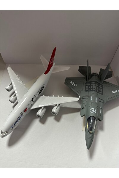 u-toys Metal uçak ve savaş ucagı F-35 ıkılı set sesli ısıklı çek bırak ucak seti