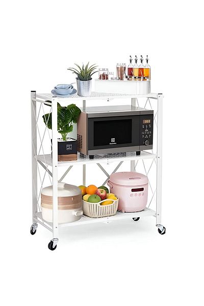 ABAREEK 3-Tier Powder Coated Metal Folding Storage Shelves for Home Use in White